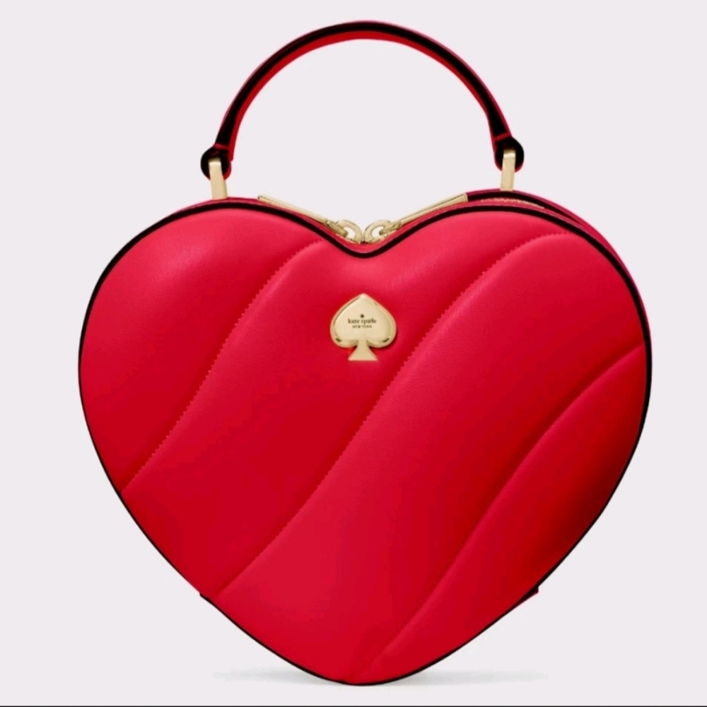 Kate Spade New York Love Shack Quilted 3D Heart Crossbody bag in ruby red - Picture 2 of 7